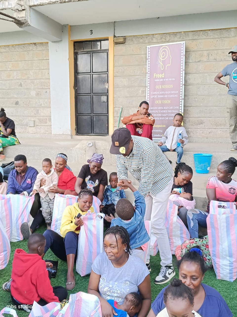 Community gathering with donated goods